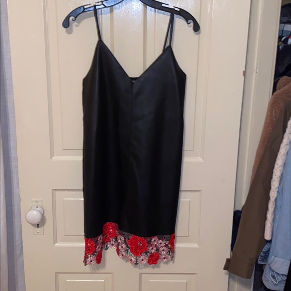 Zara dress with faux leather and flora embroidery